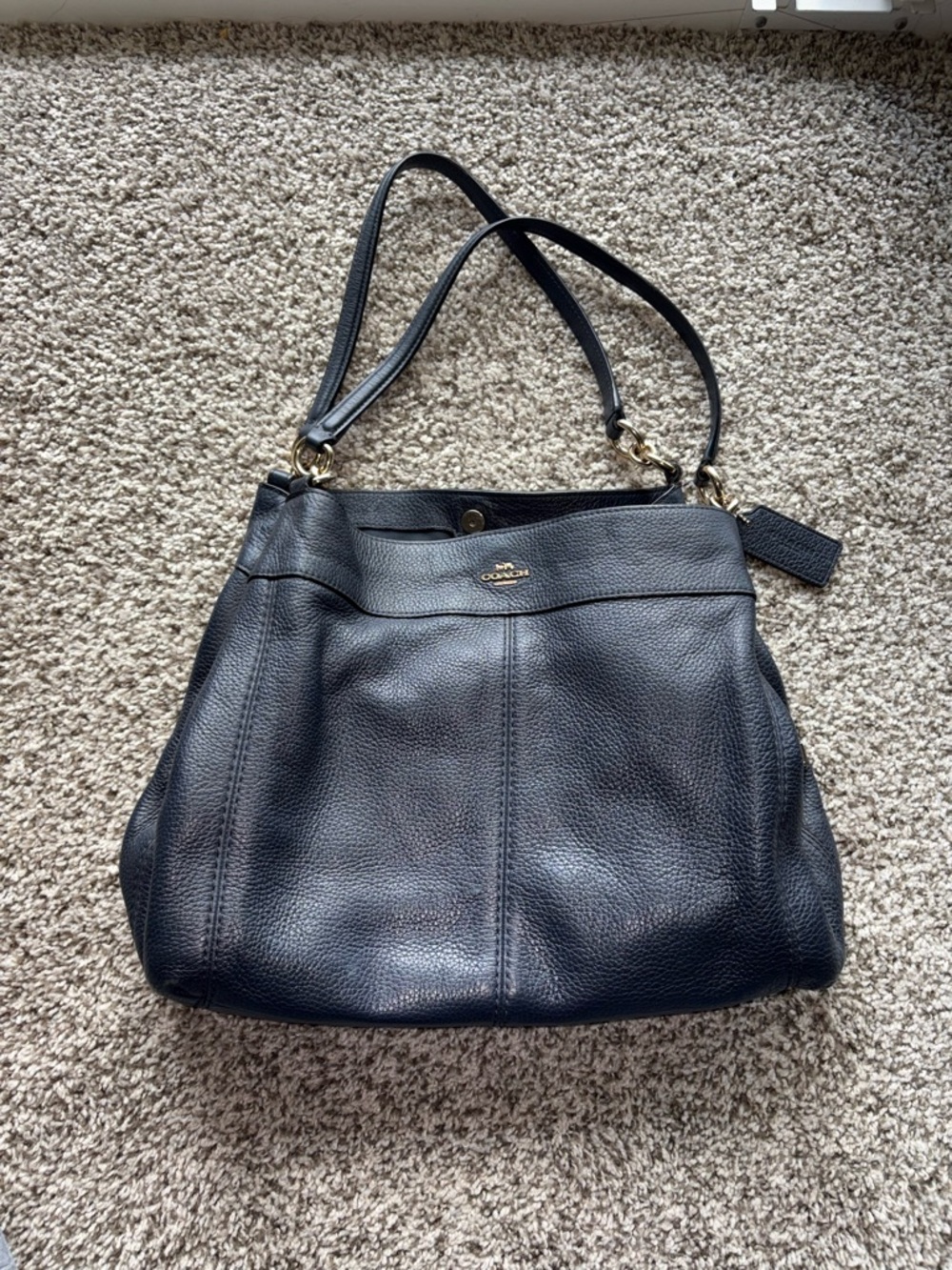Coach Black Pebbled Leather Shoulder Tote with Gold Hardware